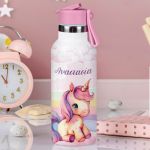 Παιδικό Παγούρι Θερμός με Όνομα & Καλαμάκι, Cute Unicorn